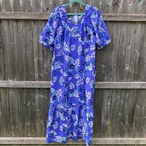 Vintage Y Not Hawaii Made in USA Floral Mumu Puff Sleeve Ruffle Hem Sz L
